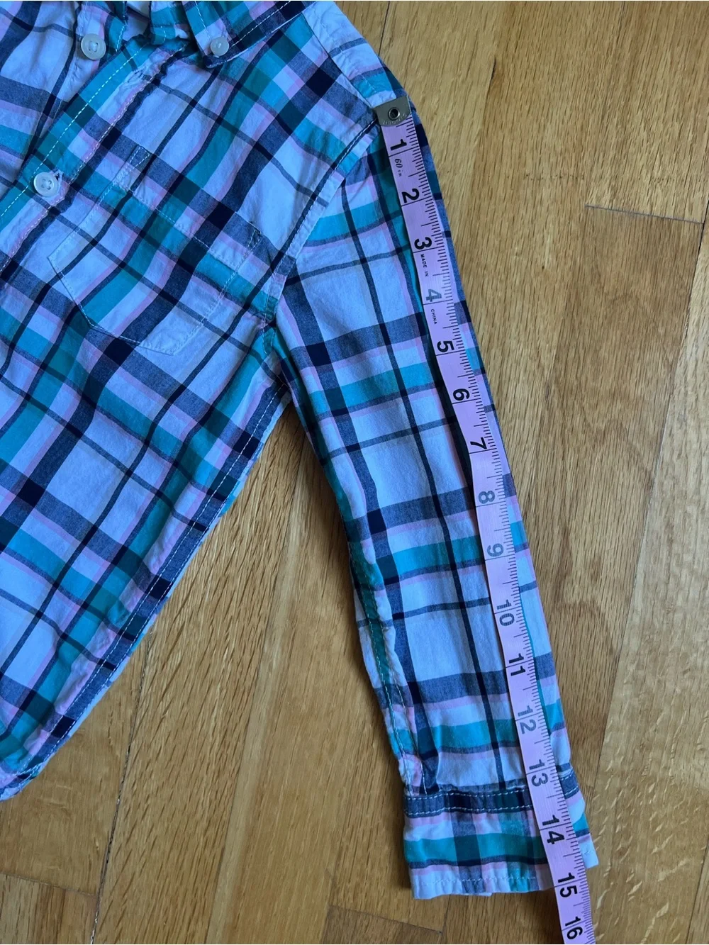 Gymboree Youth size 4 Green, Pink & Navy Plaid Button-Down Shirt 100% Cotton